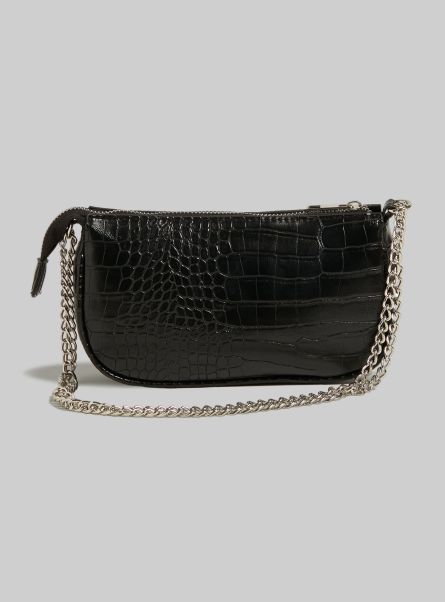 Bk1 Black Women Leather-Effect Mini Bag With Chain Bags