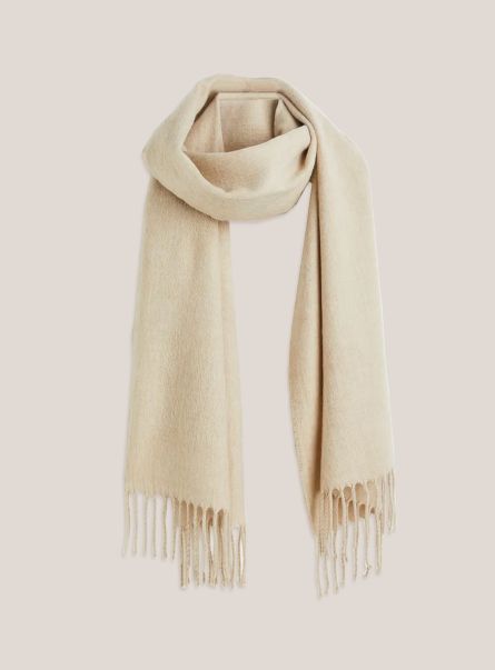 Scarves Wh1 Off White Solid-Coloured Scarf With Fringes Women